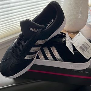Size 7 ADIDAS VL COURT sneakers 2.0 black suede NWT!